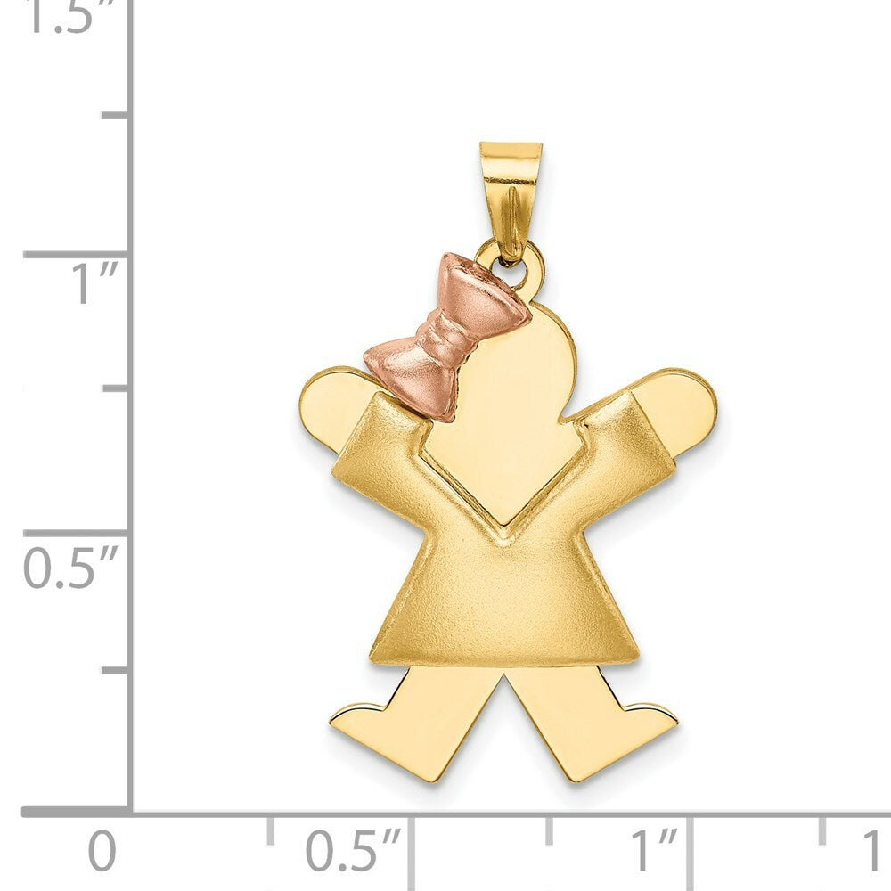 14K Two-tone Gold Puffed Girl with Bow on Left Engravable Charm Pendant