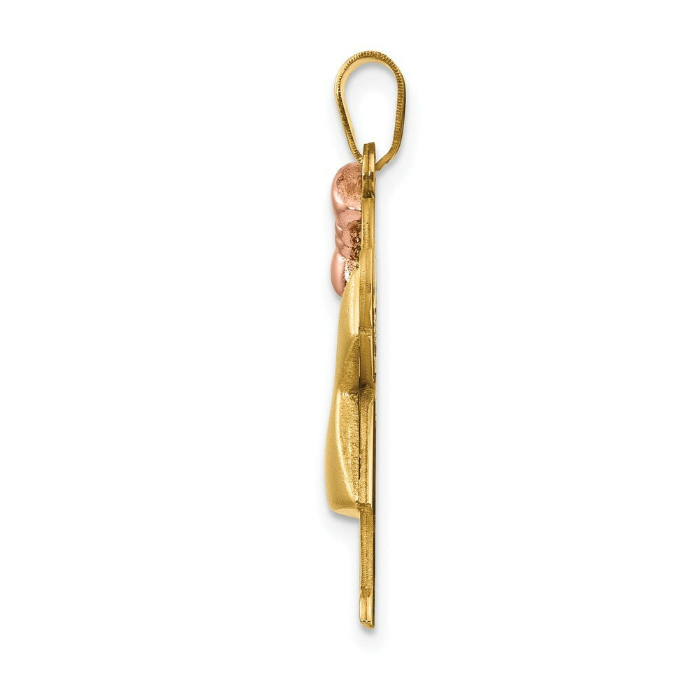 14K Two-tone Gold Puffed Girl with Bow on Left Engravable Charm Pendant