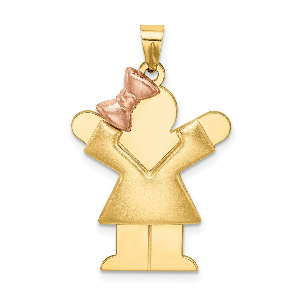 14K Two-tone Gold Puffed Girl with Bow on Left Engravable Charm Pendant