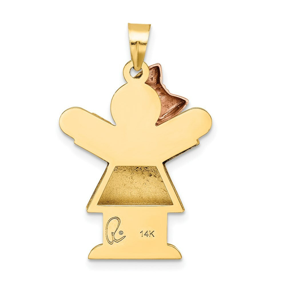 14K Two-tone Gold Puffed Girl with Bow on Left Engravable Charm Pendant