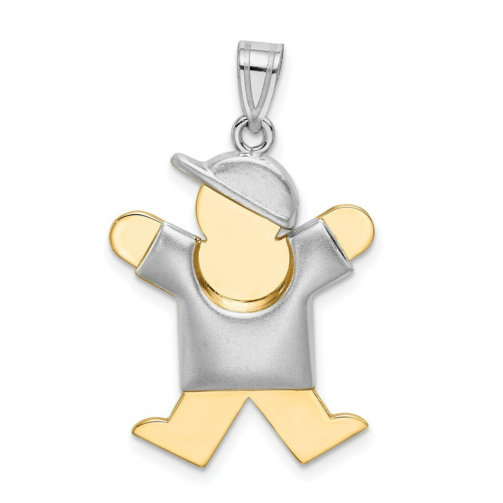 14K Two-tone Gold Puffed Boy with Hat on Right Engravable Charm Pendant