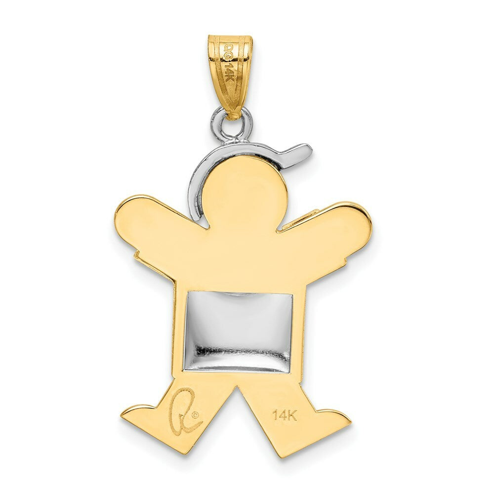 14K Two-tone Gold Puffed Boy with Hat on Right Engravable Charm Pendant