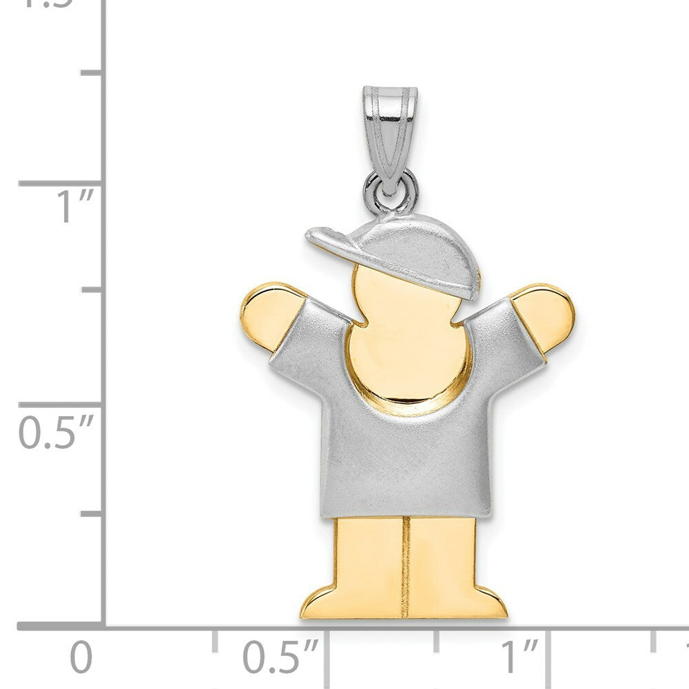 14K Two-tone Gold Puffed Boy with Hat on Right Engravable Charm Pendant