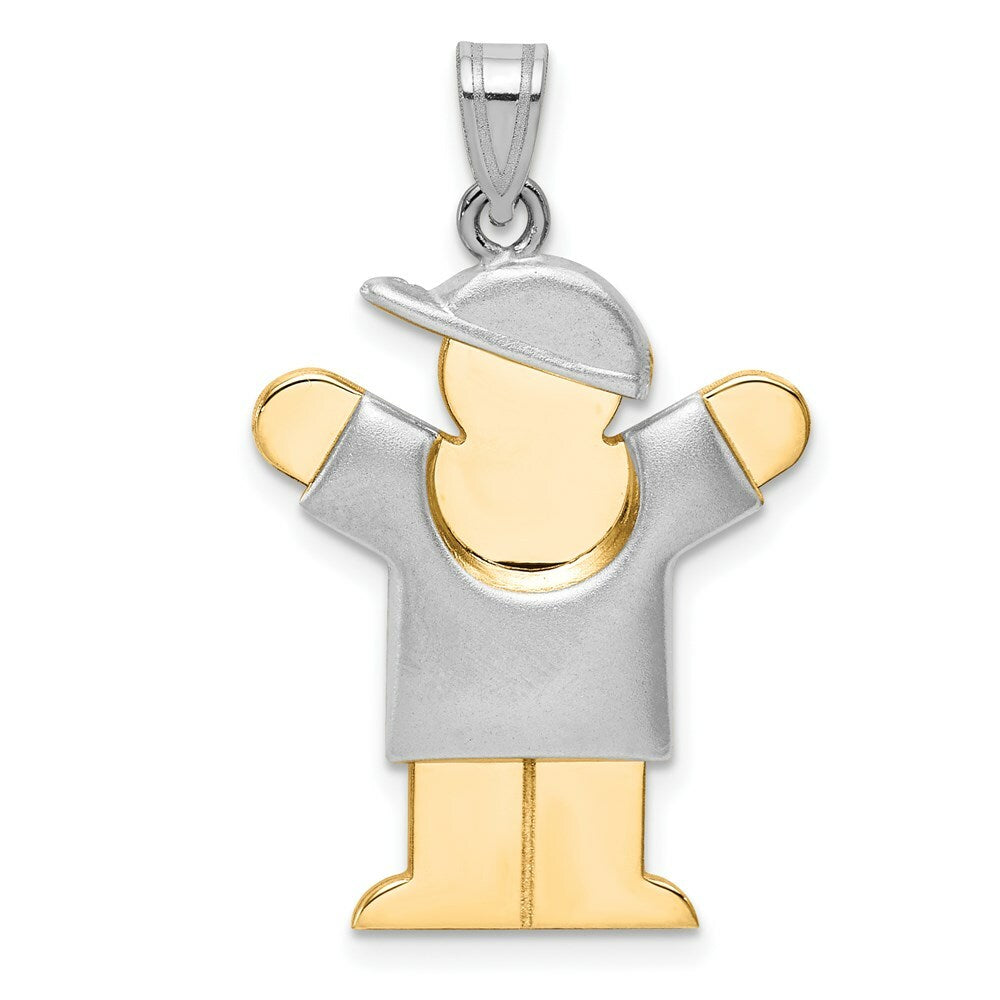 14K Two-tone Gold Puffed Boy with Hat on Right Engravable Charm Pendant