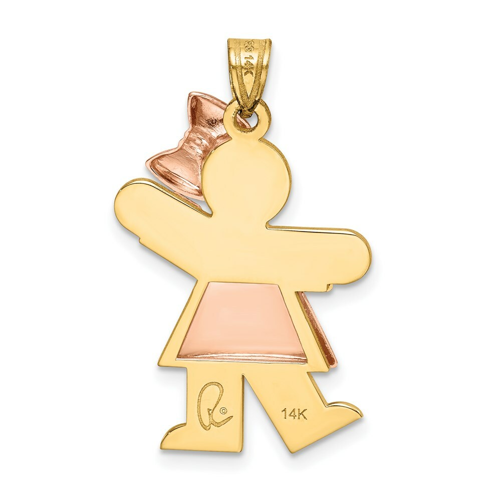 14K Two-tone Gold Puffed Girl with Bow on Right Engravable Charm Pendant