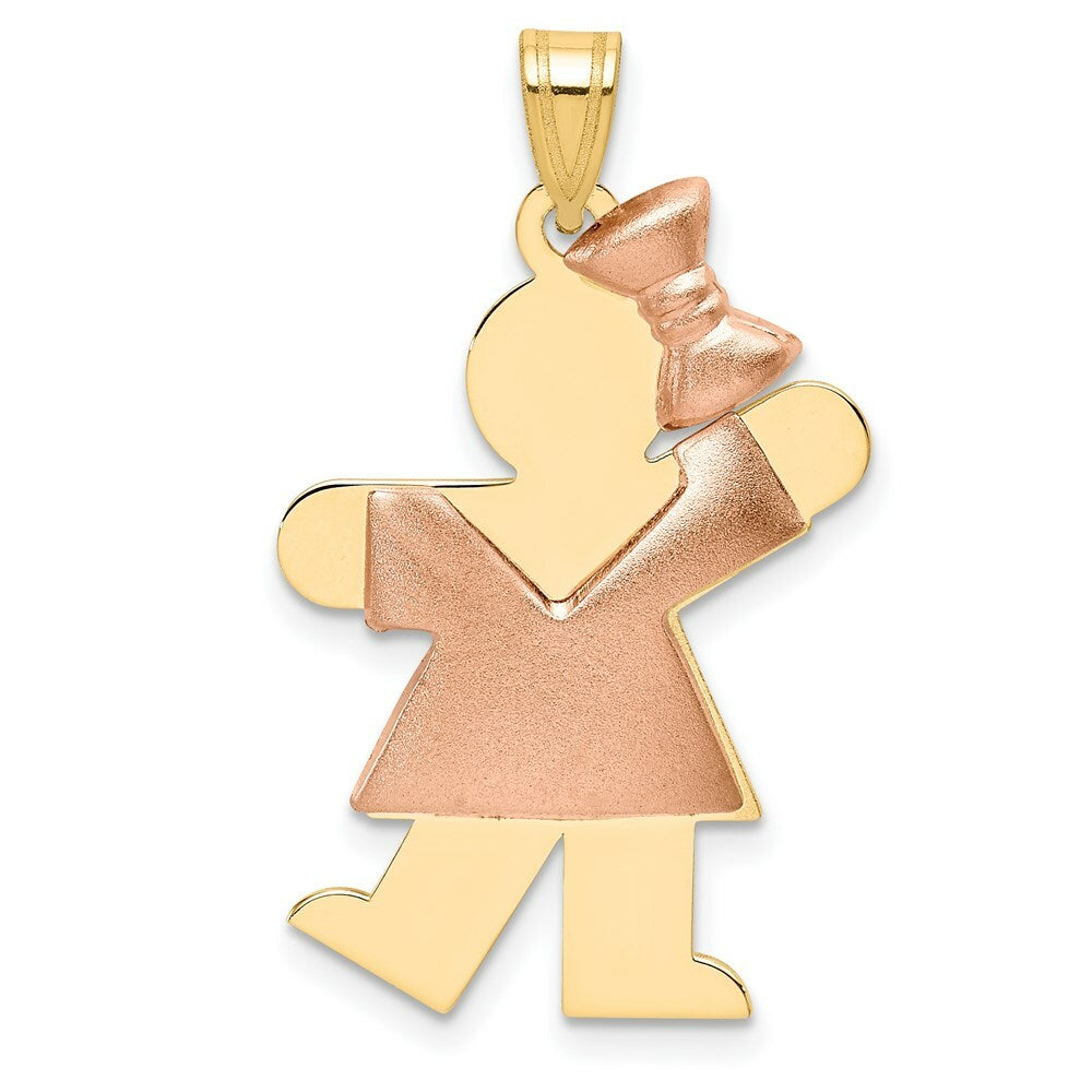 14K Two-tone Gold Puffed Girl with Bow on Right Engravable Charm Pendant