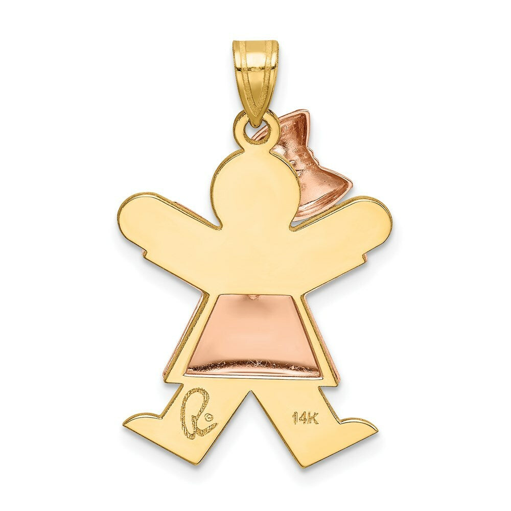 14K Two-tone Gold Puffed Girl with Bow on Left Engravable Charm Pendant