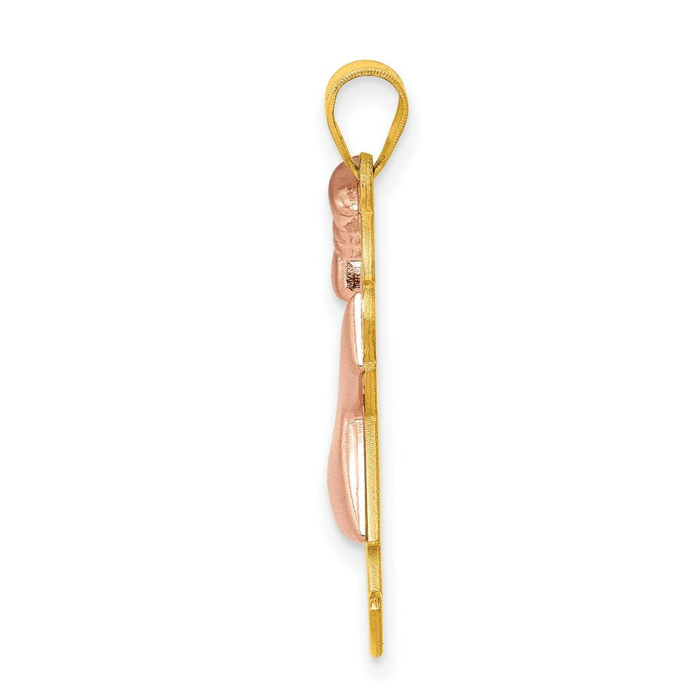 14K Two-tone Gold Puffed Girl with Bow on Left Engravable Charm Pendant