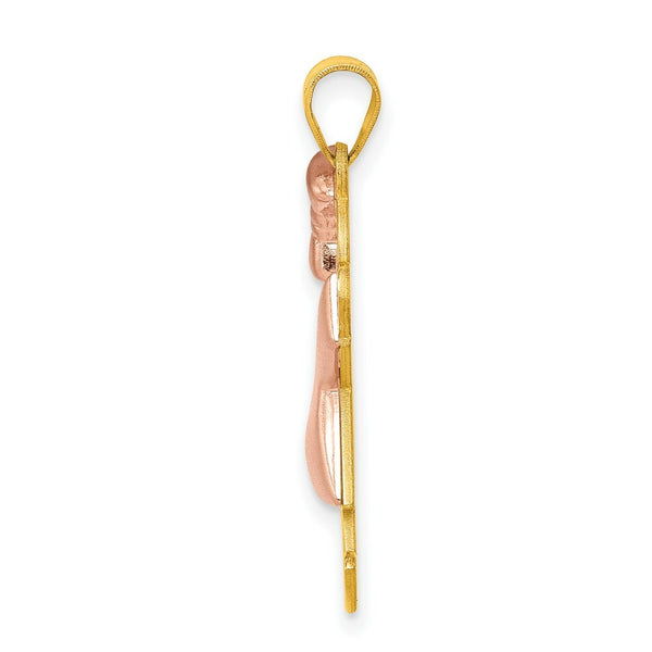 14K Two-tone Gold Puffed Girl with Bow on Left Engravable Charm Pendant