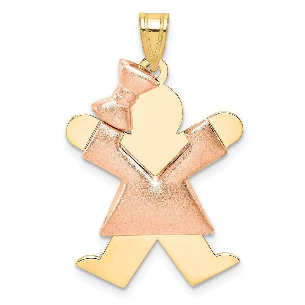 14K Two-tone Gold Puffed Girl with Bow on Left Engravable Charm Pendant