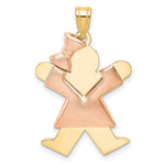 Load image into Gallery viewer, 14K Two-tone Gold Puffed Girl with Bow on Left Engravable Charm Pendant
