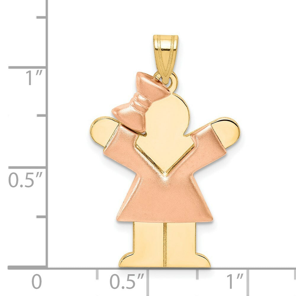 14K Two-tone Gold Puffed Girl with Bow on Left Engravable Charm Pendant