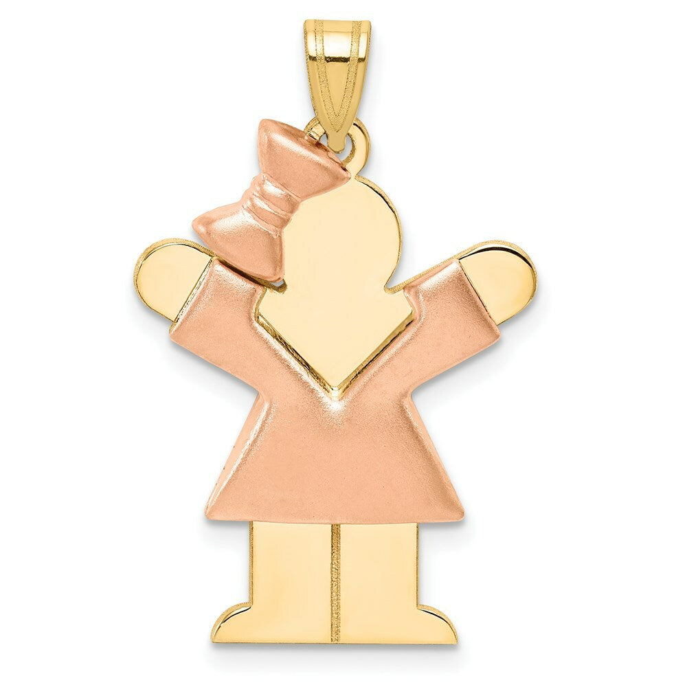 14K Two-tone Gold Puffed Girl with Bow on Left Engravable Charm Pendant