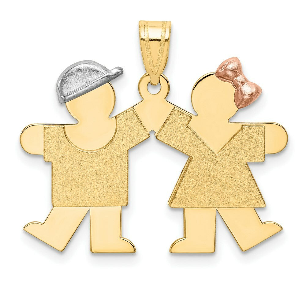 14K Tri-Color Gold Small Boy on Left & Girl on Right Engravable Charm Pendant