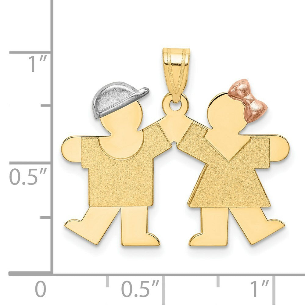 14K Tri-Color Gold Small Boy on Left & Girl on Right Engravable Charm Pendant