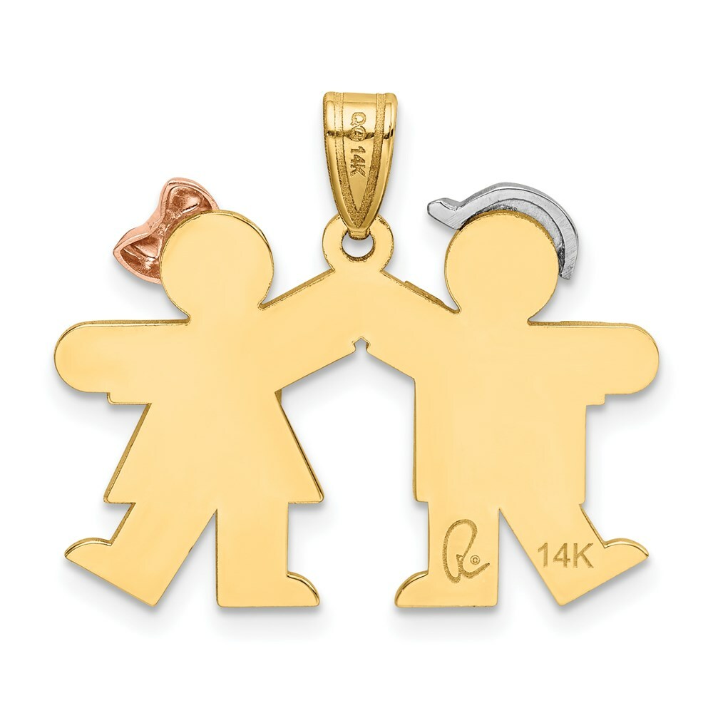 14K Tri-Color Gold Small Boy on Left & Girl on Right Engravable Charm Pendant