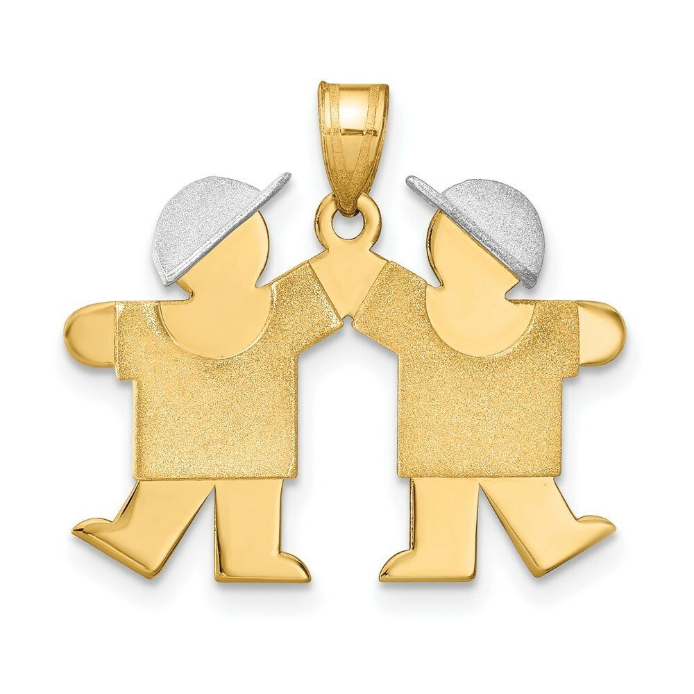 14K Two-tone Gold Small Double Boys Engravable Charm Pendant