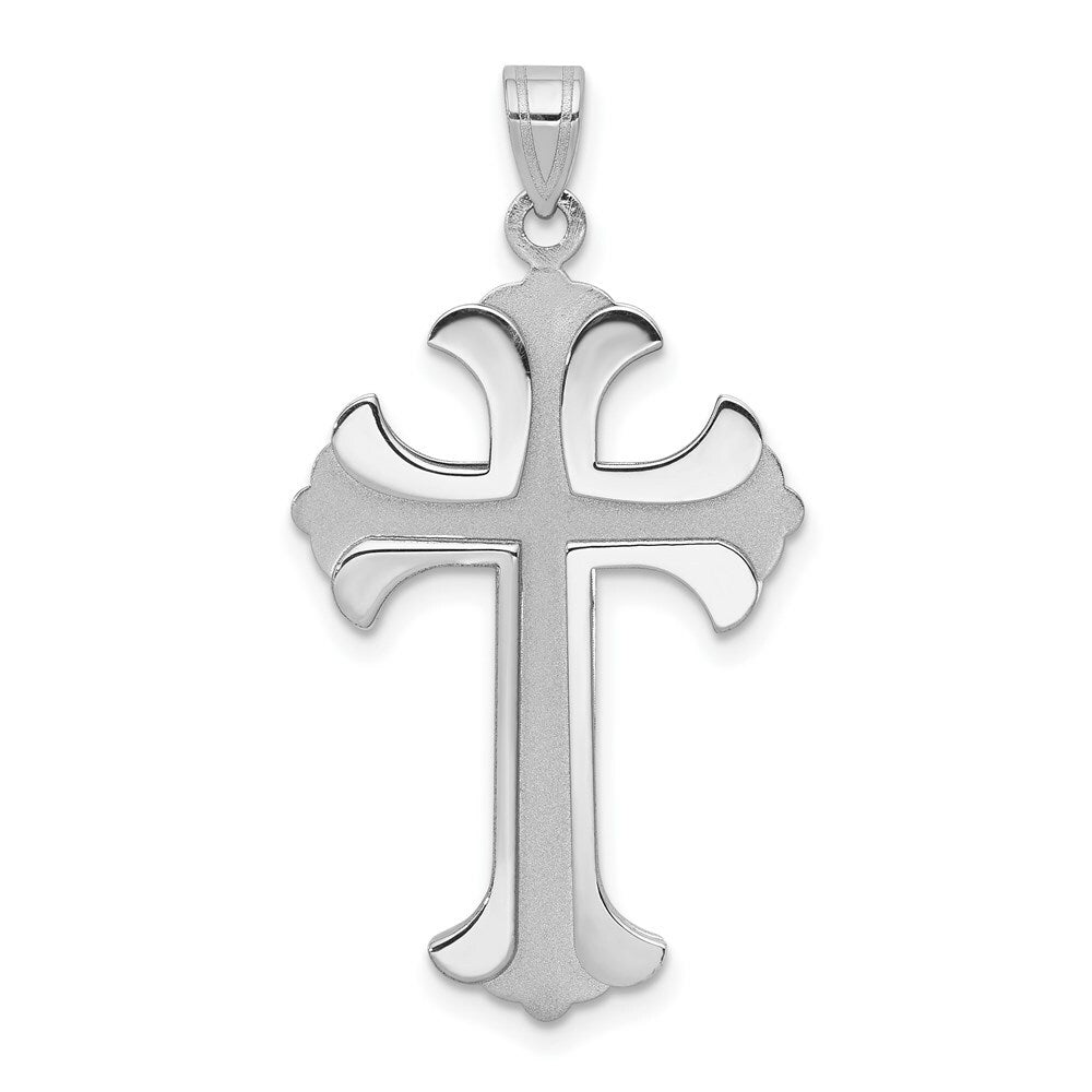14K White Gold Fleur De Lis Cross Pendant