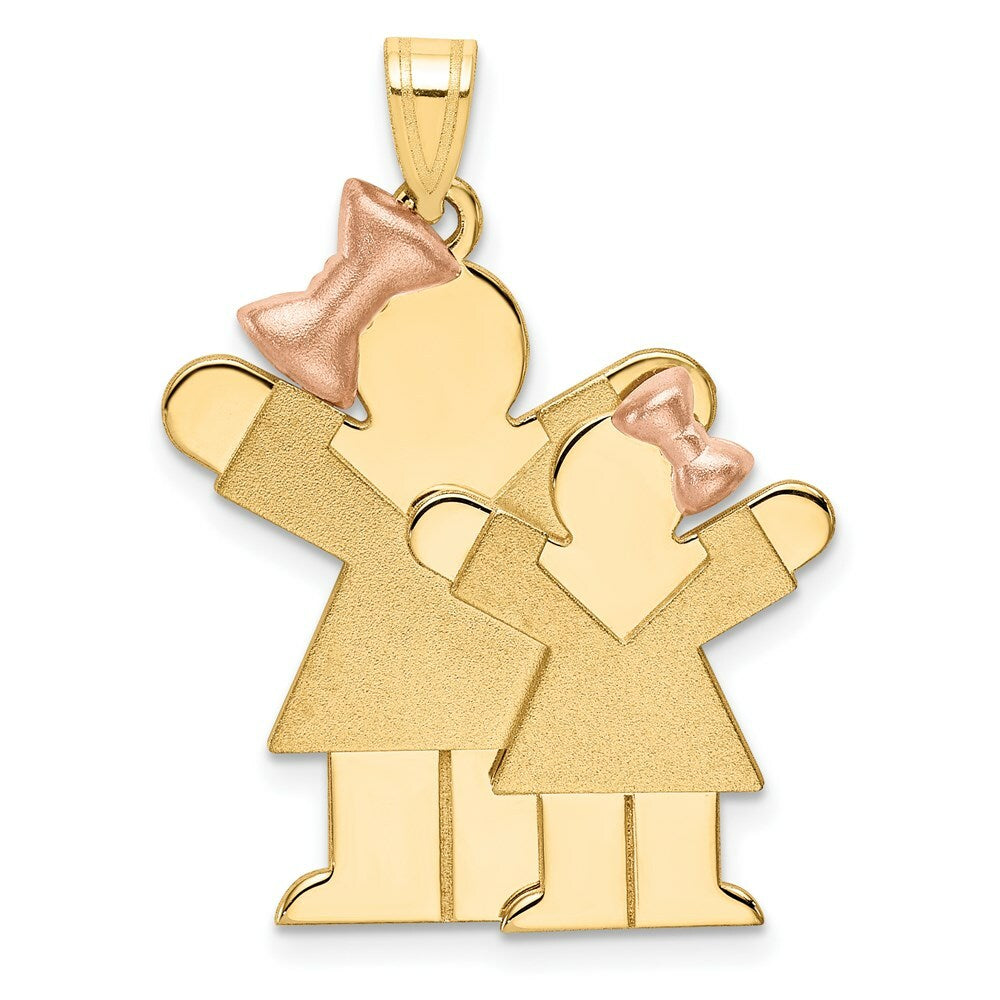 14K Two-tone Gold Big Girl & Little Girl Engravable Charm Pendant