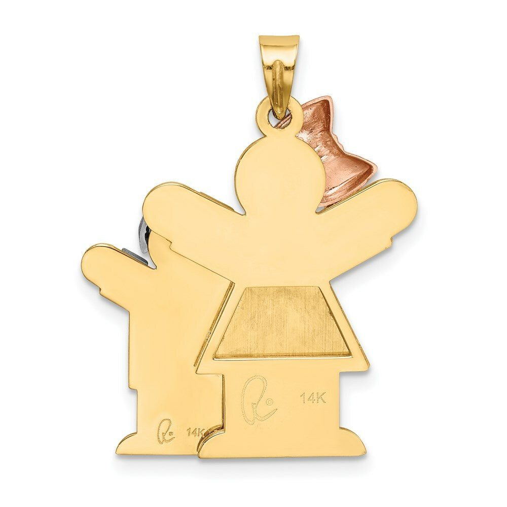 14K Tri-Color Gold Big Girl & Little Boy Engravable Charm Pendant
