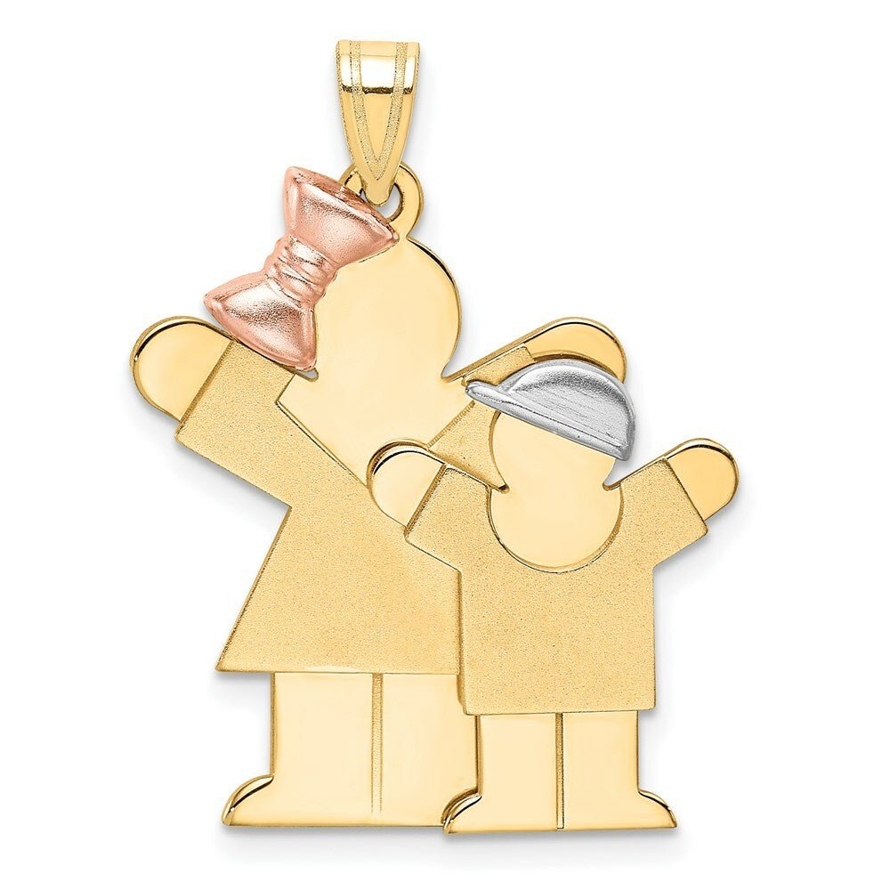 14K Tri-Color Gold Big Girl & Little Boy Engravable Charm Pendant