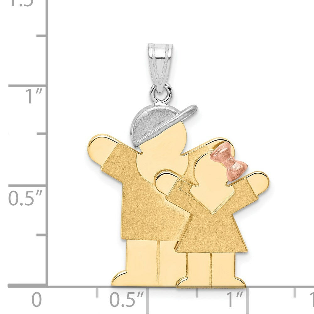 14K Tri-Color Gold Big Boy & Little Girl Engravable Charm Pendant