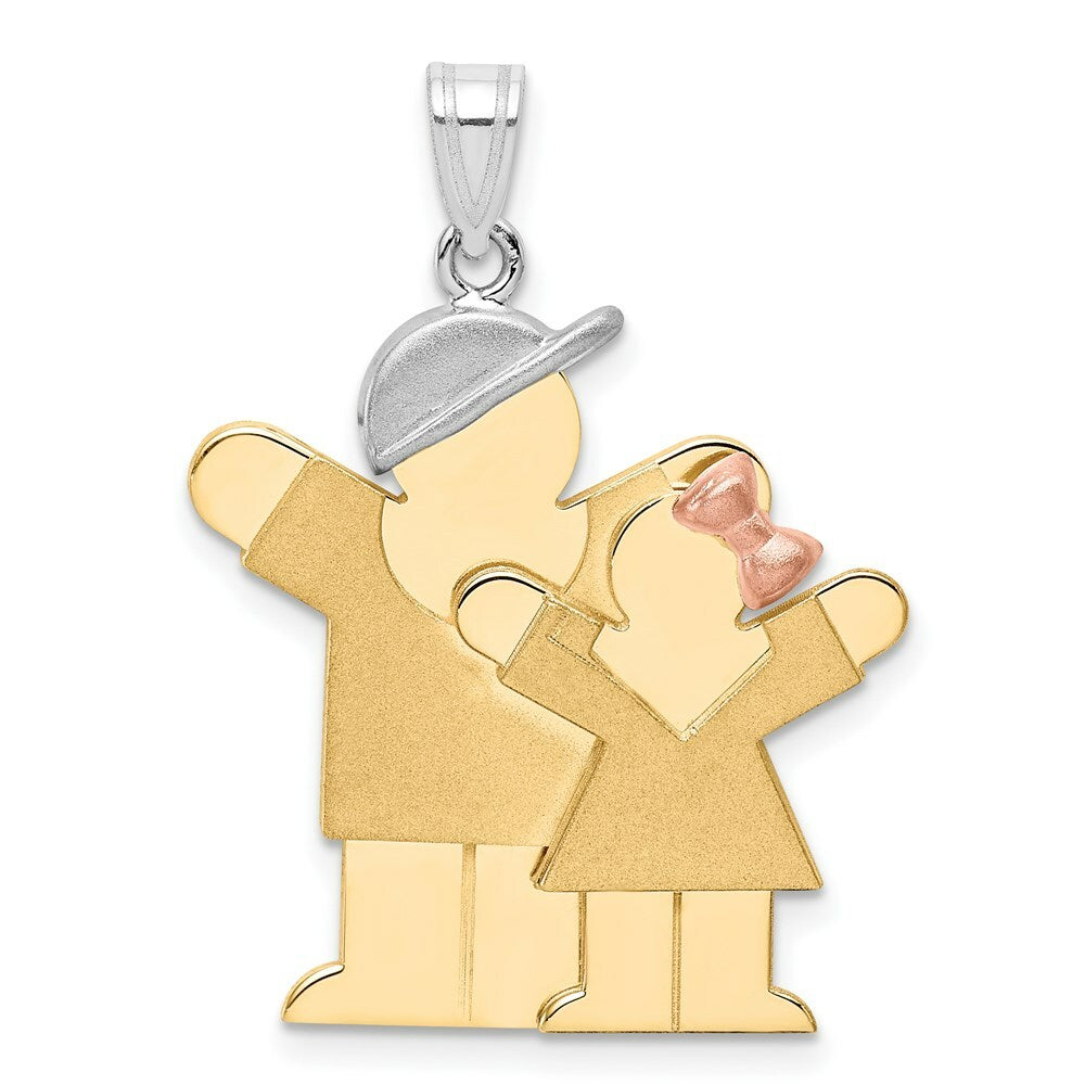 14K Tri-Color Gold Big Boy & Little Girl Engravable Charm Pendant