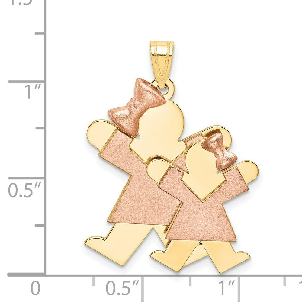 14K Two-tone Gold Big Girl & Little Girl Engravable Charm Pendant