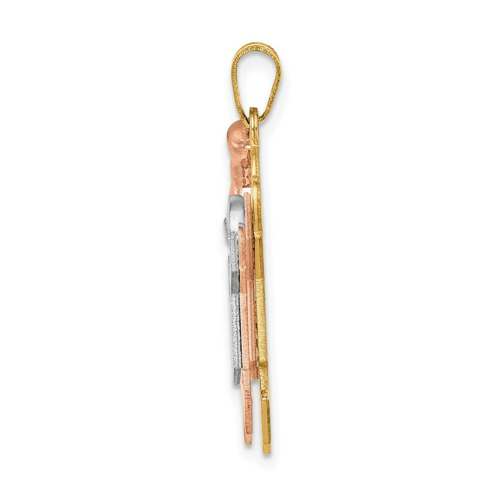 14K Tri-Color Gold Big Girl & Little Boy Engravable Charm Pendant