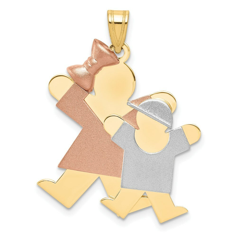 14K Tri-Color Gold Big Girl & Little Boy Engravable Charm Pendant