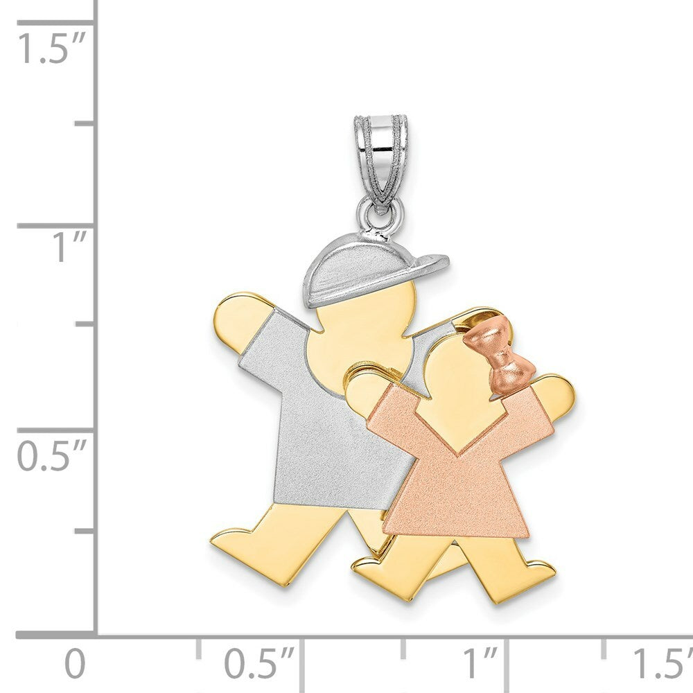 14K Tri-Color Gold Big Boy & Little Girl Engravable Charm Pendant