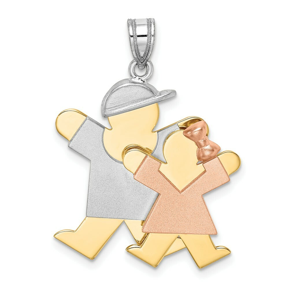 14K Tri-Color Gold Big Boy & Little Girl Engravable Charm Pendant