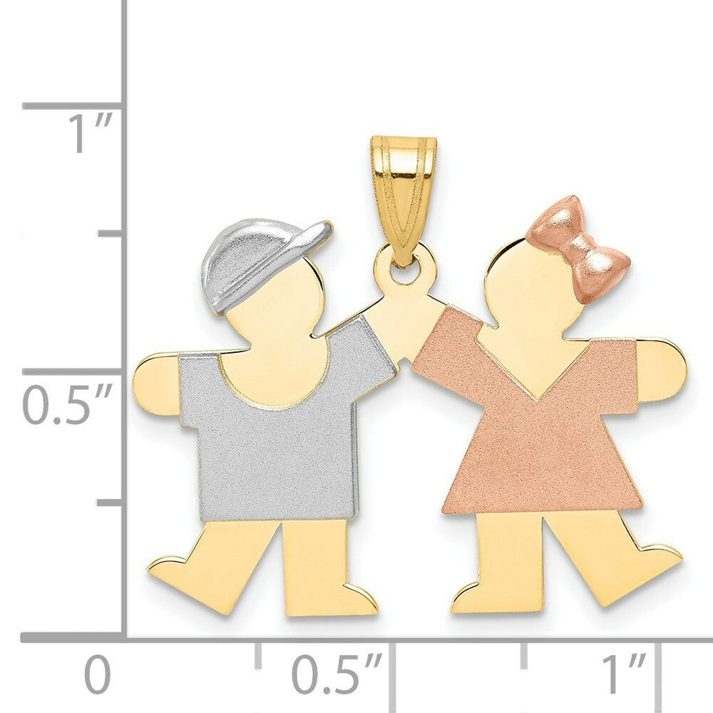 14K Tri-Color Gold Small Boy on Left & Girl on Right Engravable Charm