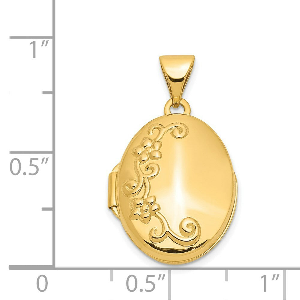 14K Yellow Gold Floral Locket 24x17mm
