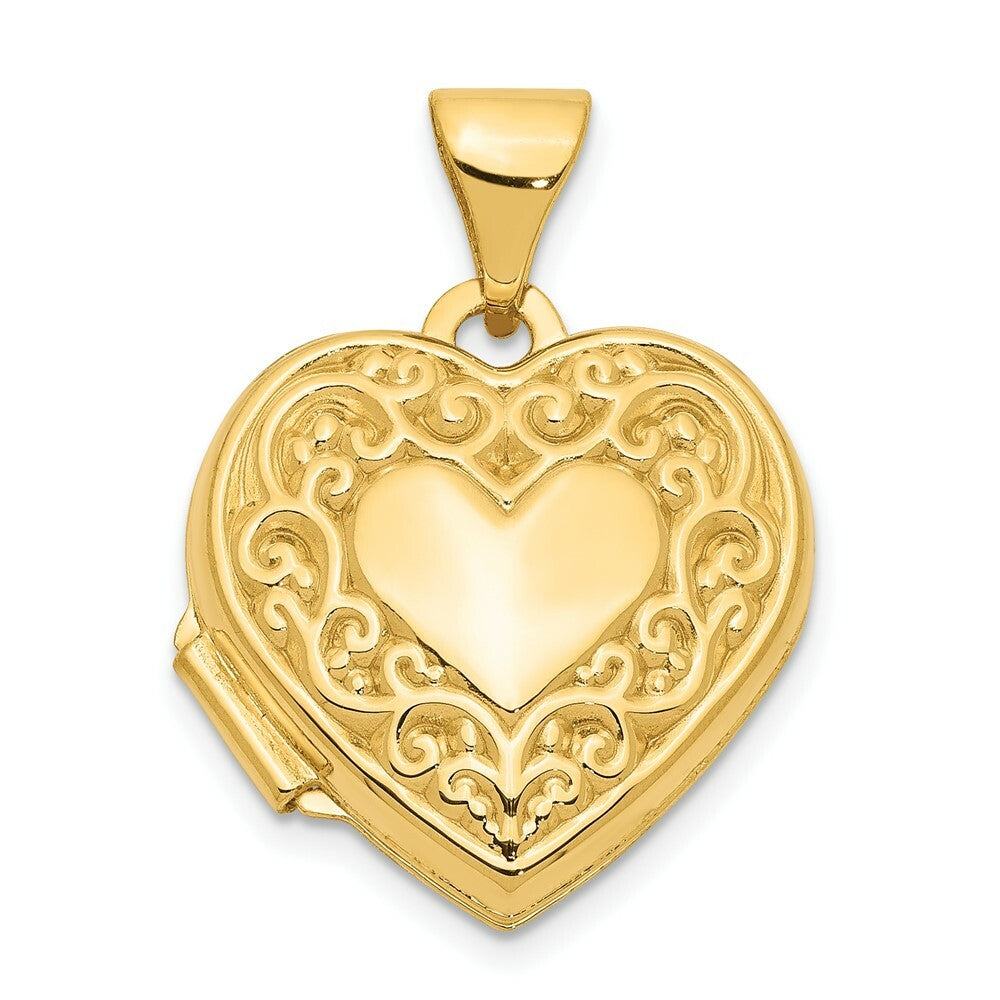 14K Yellow Gold Scroll Heart Locket 21x15mm