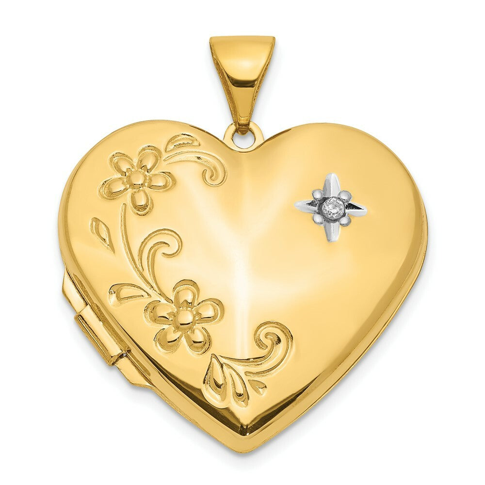 14K Yellow Gold Diamond Family Heart Locket 28x22mm