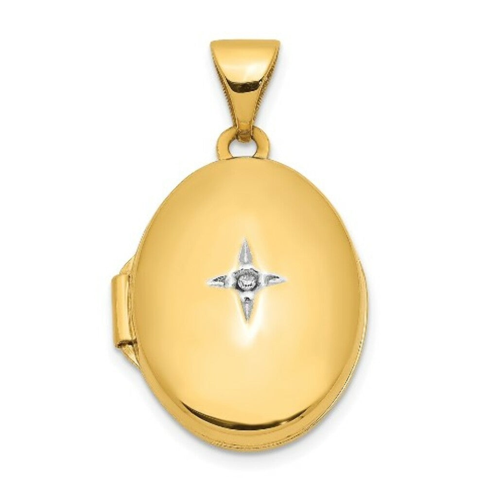 14K Yellow Gold Oval Diamond Locket 25x17mm