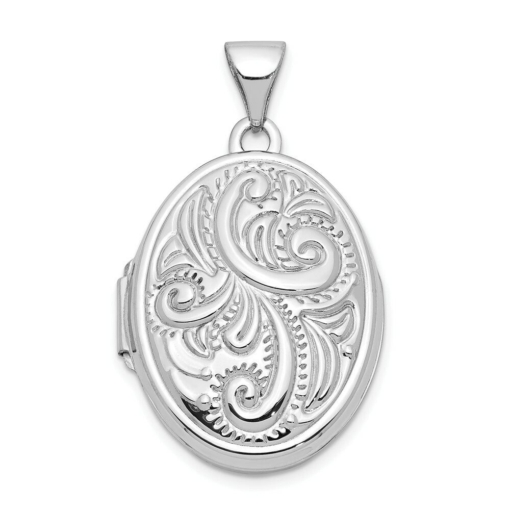 14K White Gold Domed Oval Locket 29x21mm