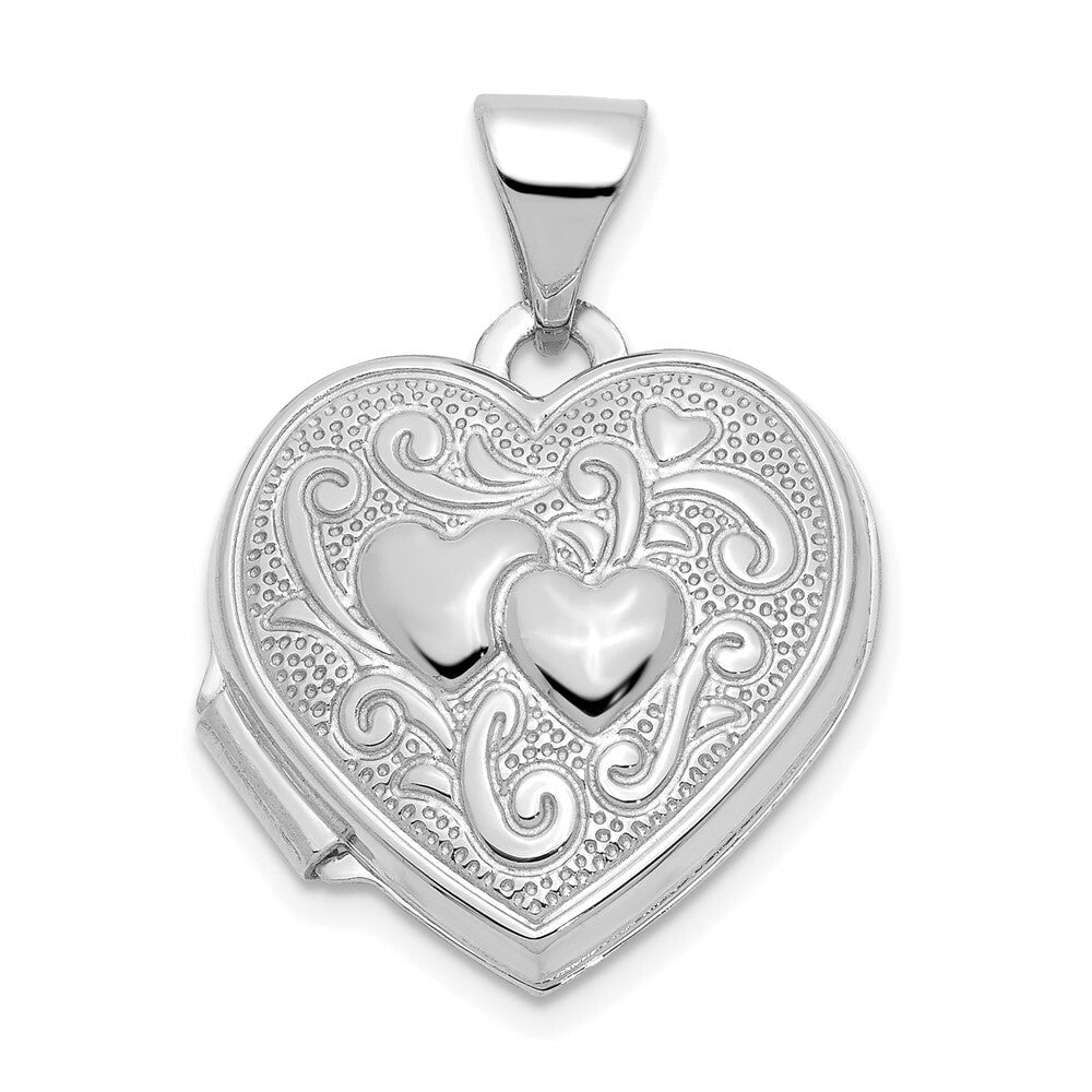14K White Gold Heart Locket 21x15mm