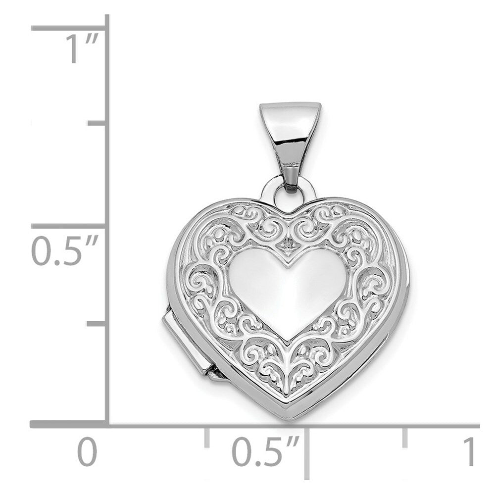 14K White Gold Heart Locket 21x15mm