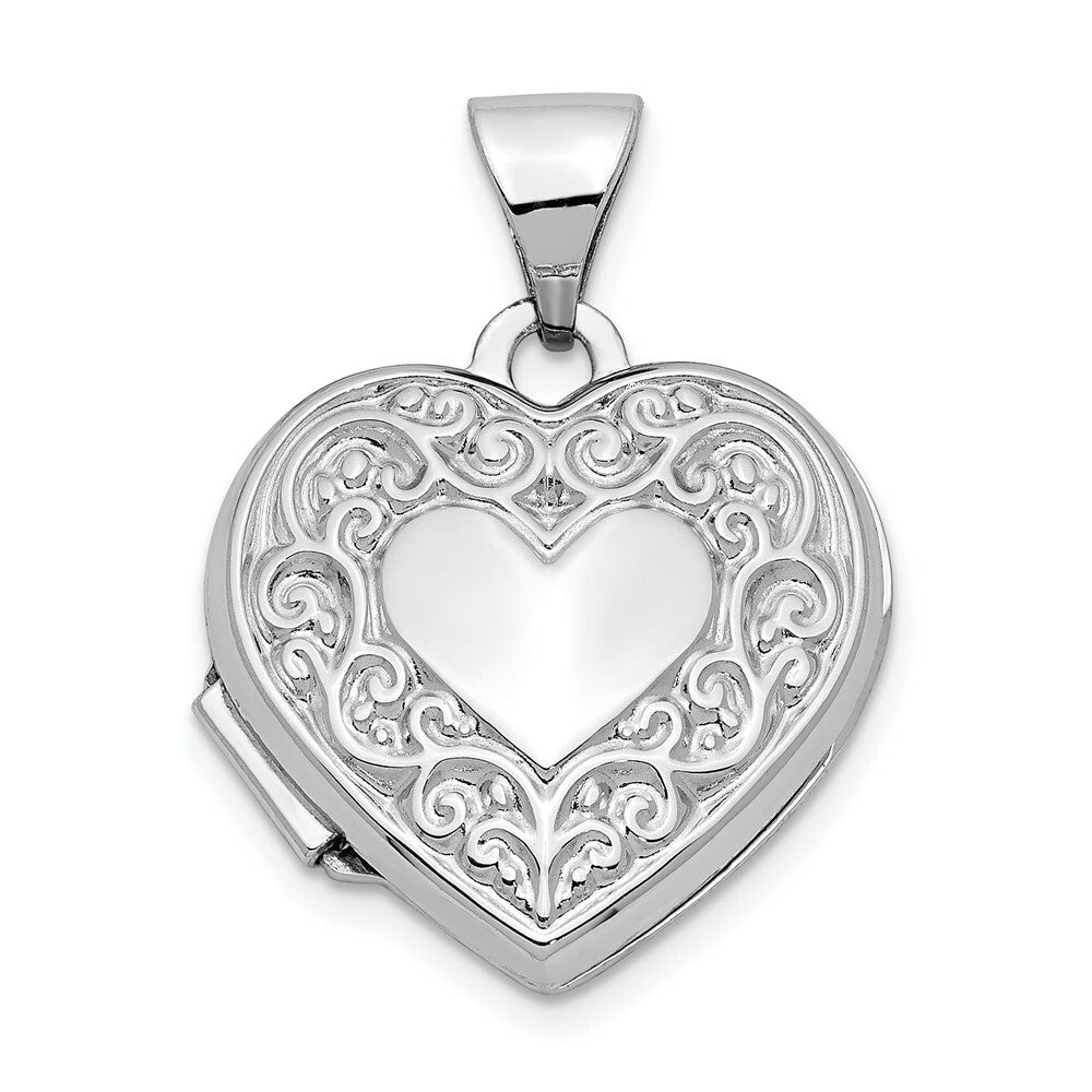 14K White Gold Heart Locket 21x15mm