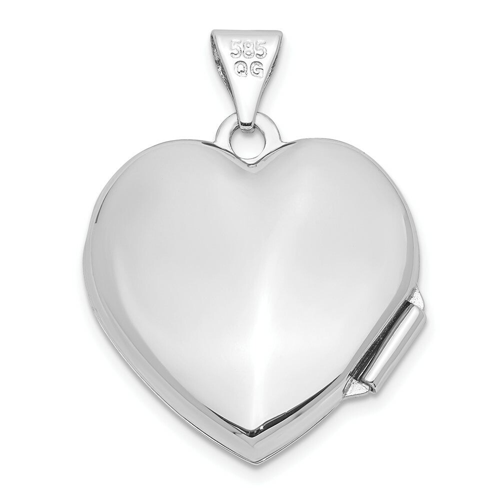 14K White Gold Domed Heart Locket 24x19mm