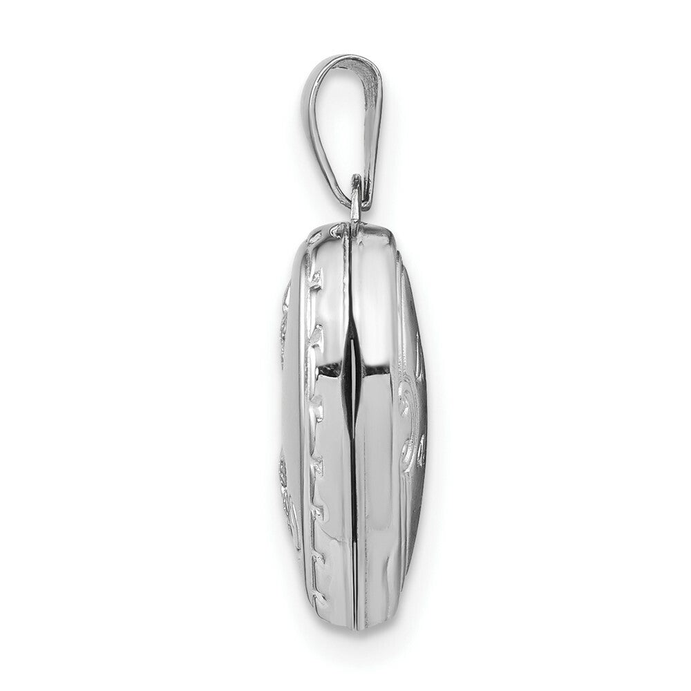 14K White Gold Polished Heart-Shaped Reversible Floral Locket 21x16mm