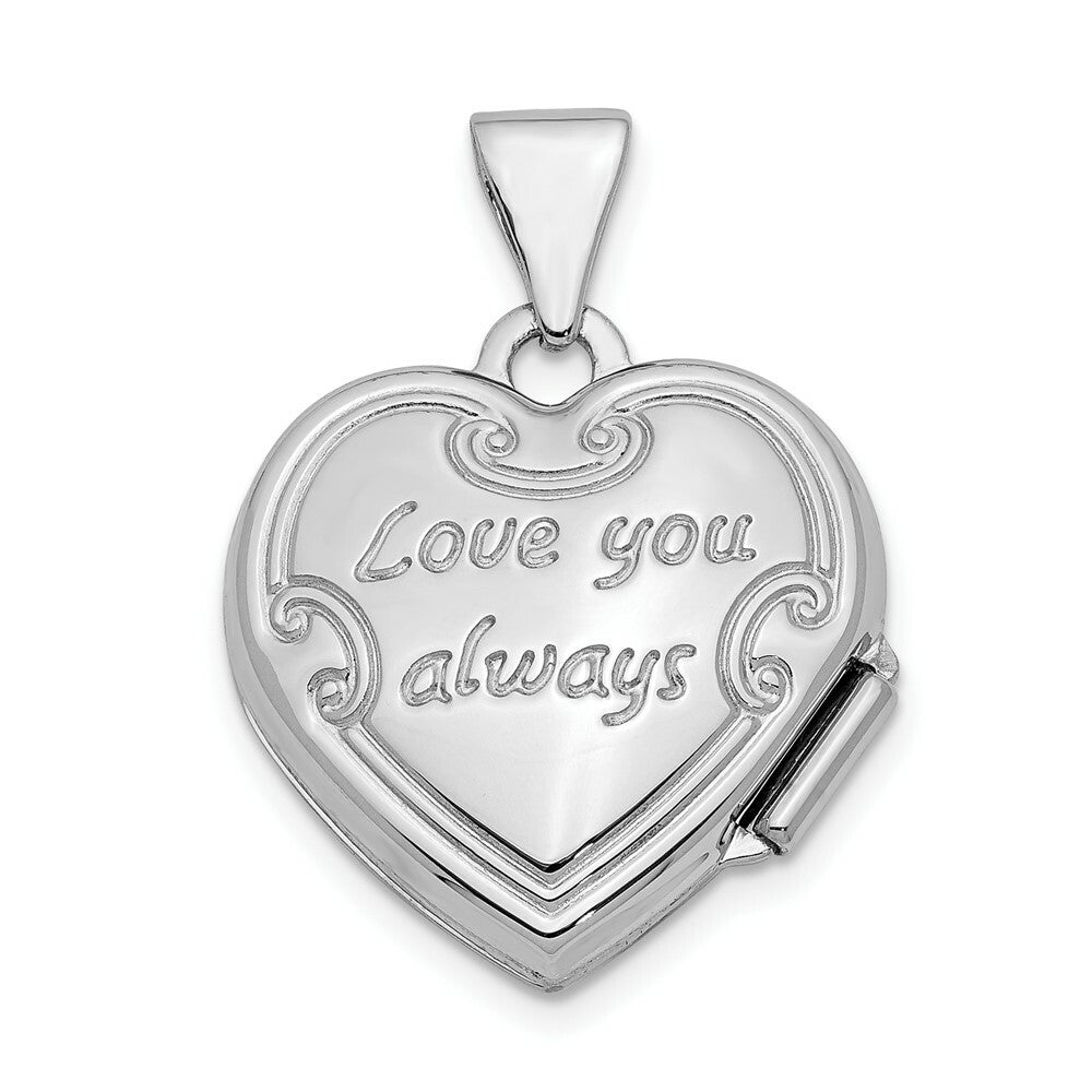 14K White Gold Polished Heart-Shaped Reversible Floral Locket 21x16mm