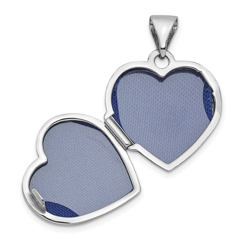 14K White Gold Polished Heart-Shaped Reversible Floral Locket 21x16mm