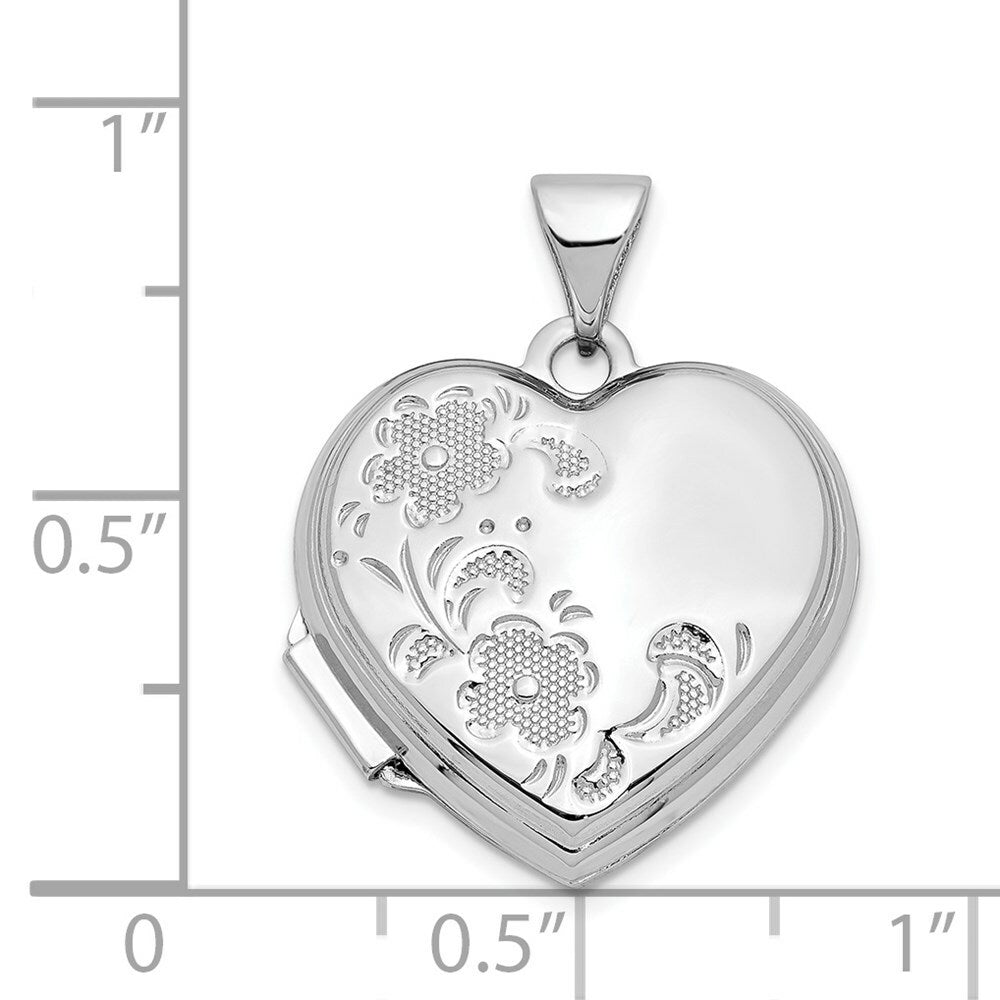 14K White Gold Polished Heart-Shaped Floral Locket 24x19mm