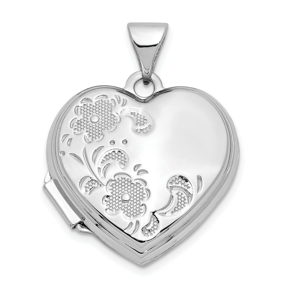 14K White Gold Polished Heart-Shaped Floral Locket 24x19mm