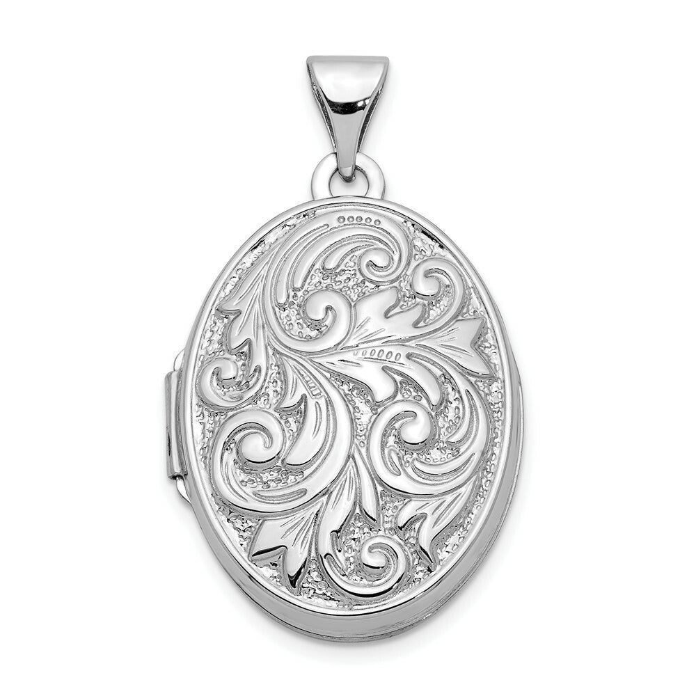 14K White Gold Polished Reversible Love You Always Oval Locket 30x21mm