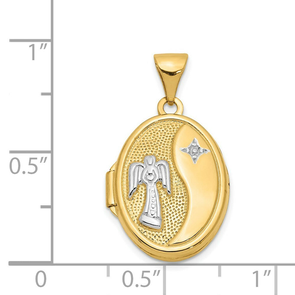 14K Yellow Gold Rhodium 17mm Guardian Angel Oval Locket 24x17mm