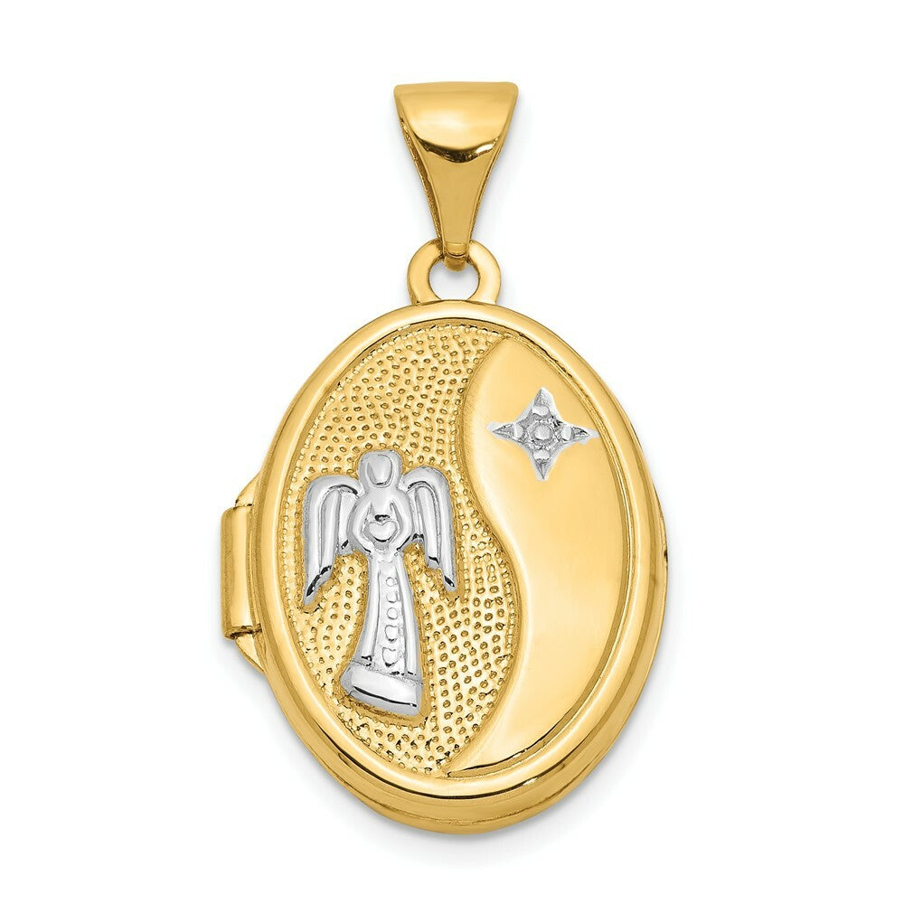14K Yellow Gold Rhodium 17mm Guardian Angel Oval Locket 24x17mm